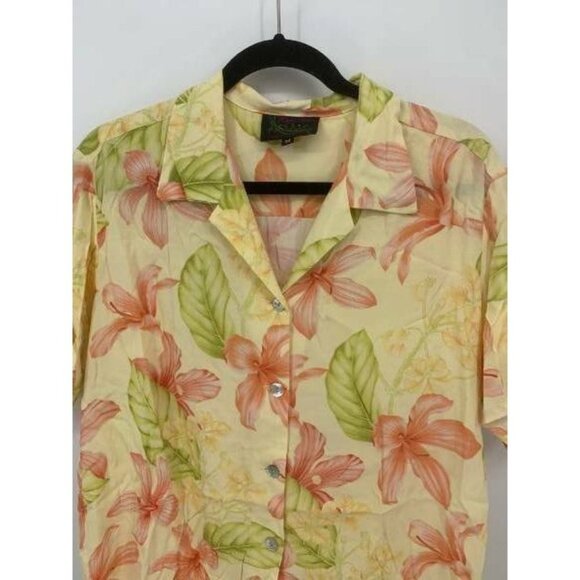 Kaua'iana Top Aloha Hawaiian Shirt Yellow Floral - Picture 2 of 10